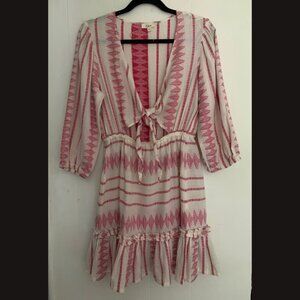 Elan 100% cotton western/boho tie front mini dress size M